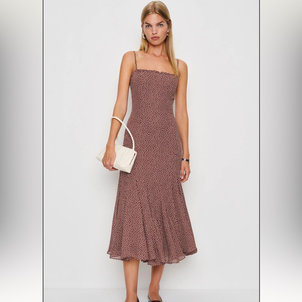 NWT Reformation Lilibet Midi Dress Choco Dot Brown Size 2